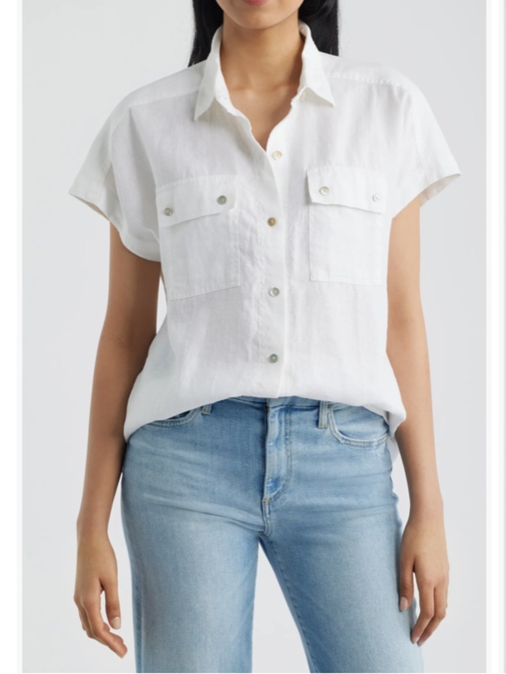 Tommy Bahama Utility Short-Sleeve Button-Front Shirt-M white linen